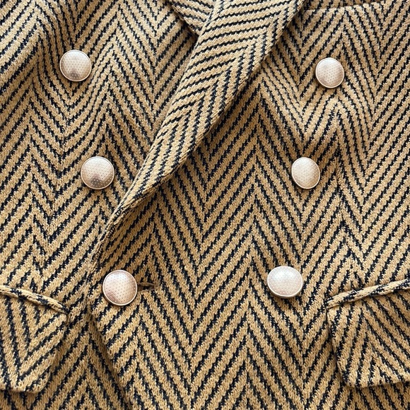 L’Agence Chevron Tweed Double Breasted Blazer with Gold Buttons - Picture 7 of 8